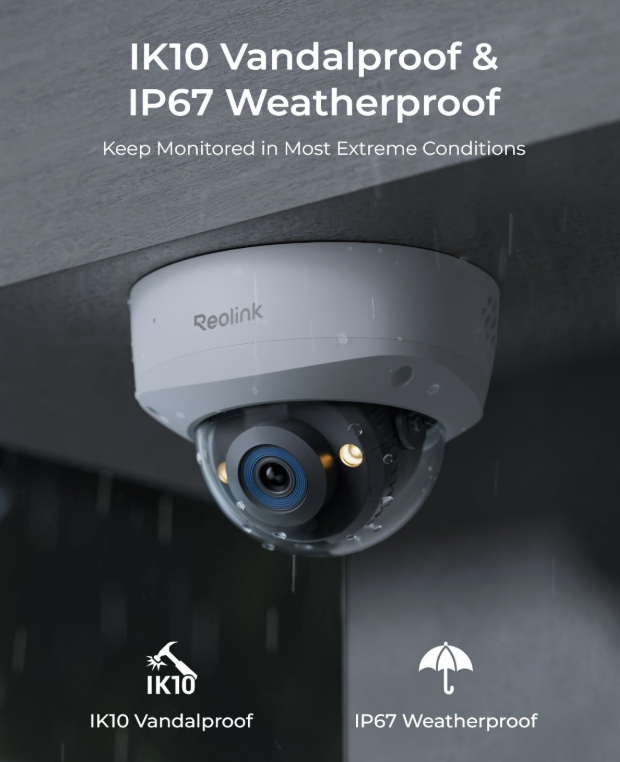 Reolink RLC-1240A 12MP PoE Vandal-Proof Dome Security Camera with Spotlights and Two-Way Audio