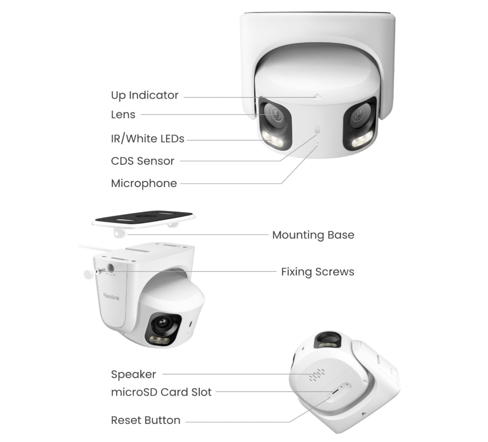 Reolink RP-PCT16MD 16MP Dual-Lens 180° Panoramic PoE Turret Security Camera with Color Night Vision and Two-Way Audio