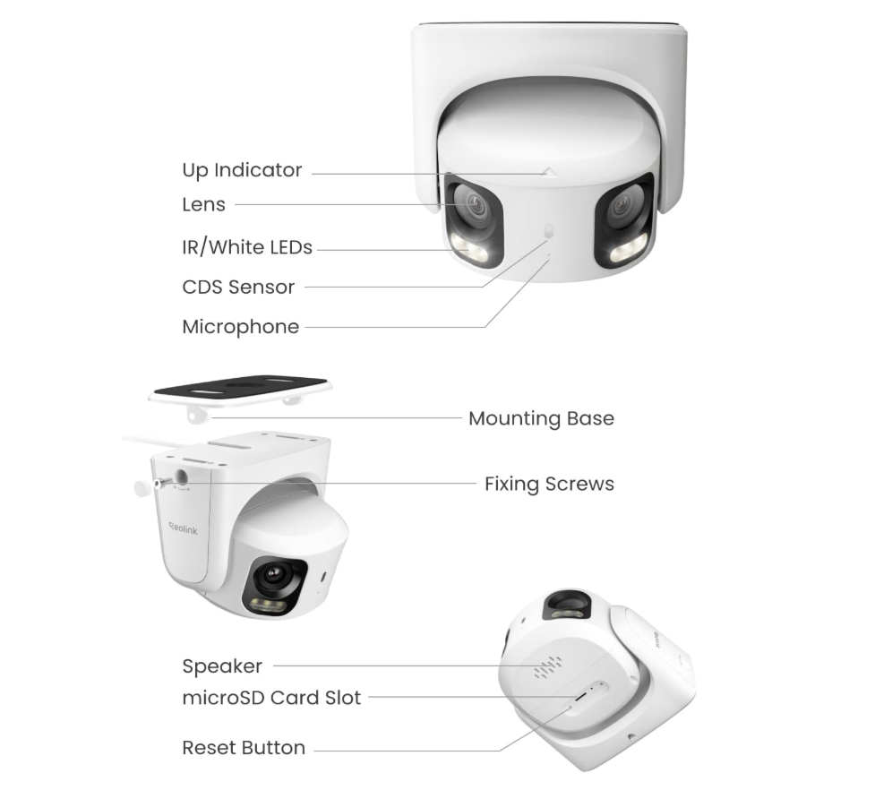 Reolink RP-PCT8MD 8MP Dual-Lens 180° Panoramic PoE Turret Security Camera with Color Night Vision and Two-Way Audio