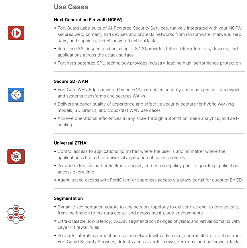 NGFW Use Cases: Next Generation Firewall, Secure SD-WAN, Universal ZTNA, Segmentation